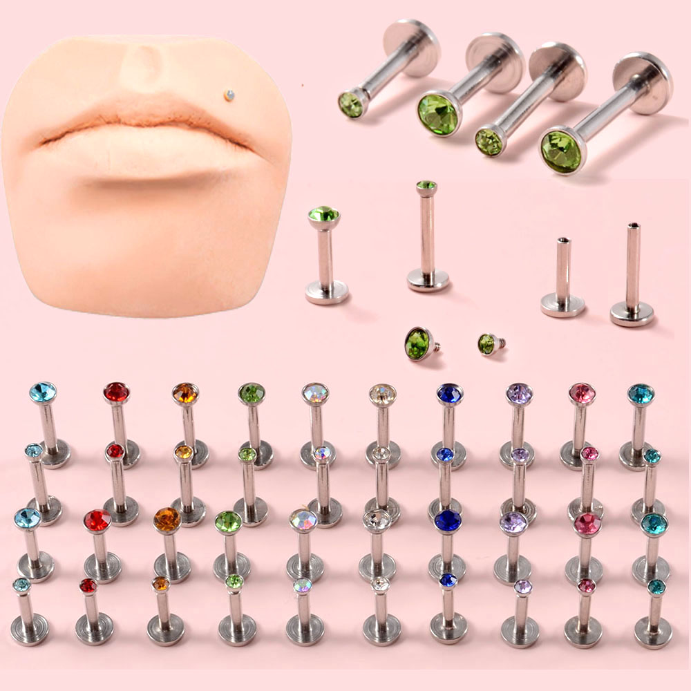 Body Jewelry Ear Plugs - 4 CZ Đá Quý Labret 316L
