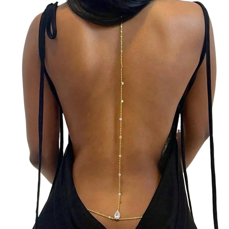 Body Jewelry Helix - Bride Backless Rhinestone Waterdrop Body Chain