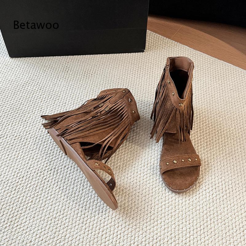 Women Western Fringe Mid-Calf  - đánh giá và giá Star Flat Back